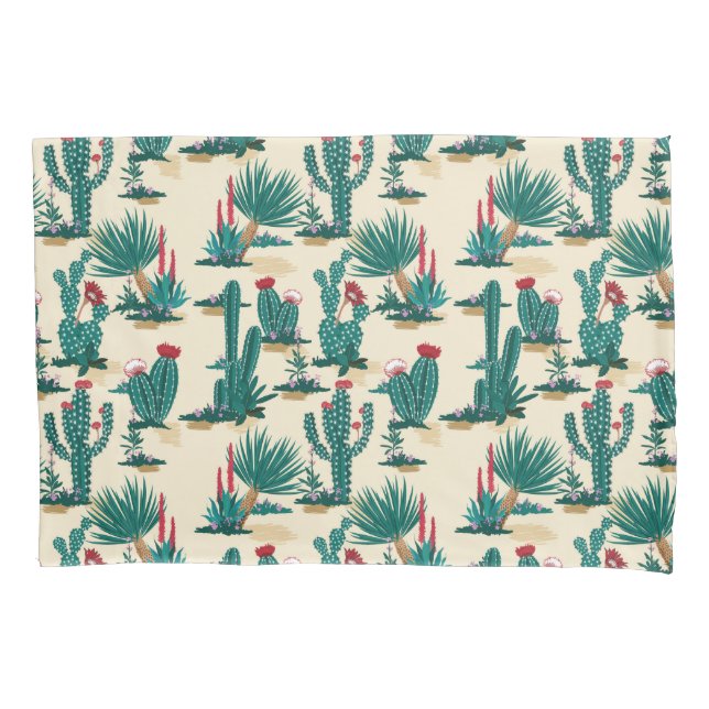 Green & Red Cactus Pattern Pillowcase (Front-Left)