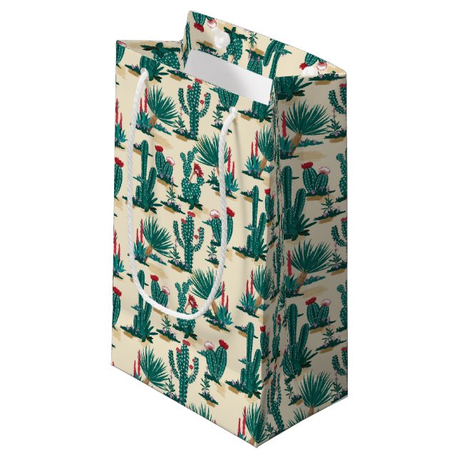 Green & Red Cactus Pattern Small Gift Bag (Front Angled)