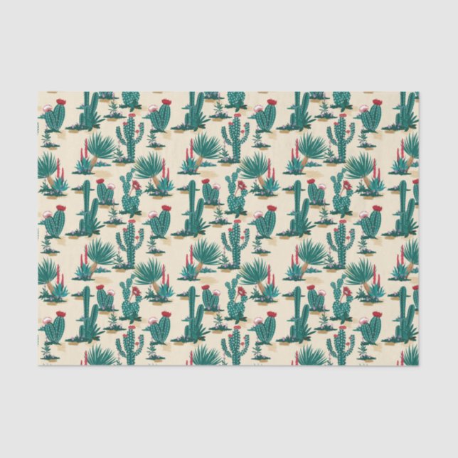 Green & Red Cactus Pattern Tissue Paper (Front)