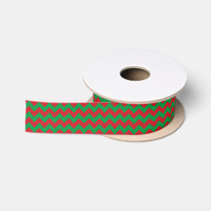 Green red chevron pattern ribbon satin ribbon