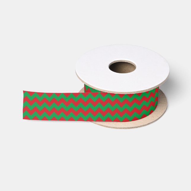 Green red chevron pattern ribbon satin ribbon (Spool)