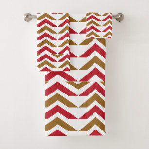 Green Red Chevron Stripe Pattern Bath Towel Set