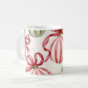 Green Red Christmas Bulbs Ribbons Coffee Mug