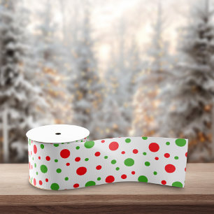 Green Red Christmas Dots White Background Grosgrain Ribbon