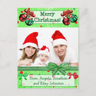 Green &  Red Christmas Family Photo Postcard