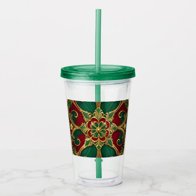 Green Red Christmas Holiday Acrylic Tumbler (Front)