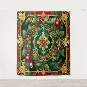 Green Red Christmas Holiday Backdrop Tapestry