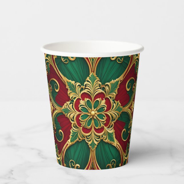 Green Red Christmas Holiday Paper Cups (Back)