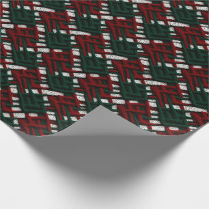 Green & Red Christmas Knitted Check Wrapping Paper