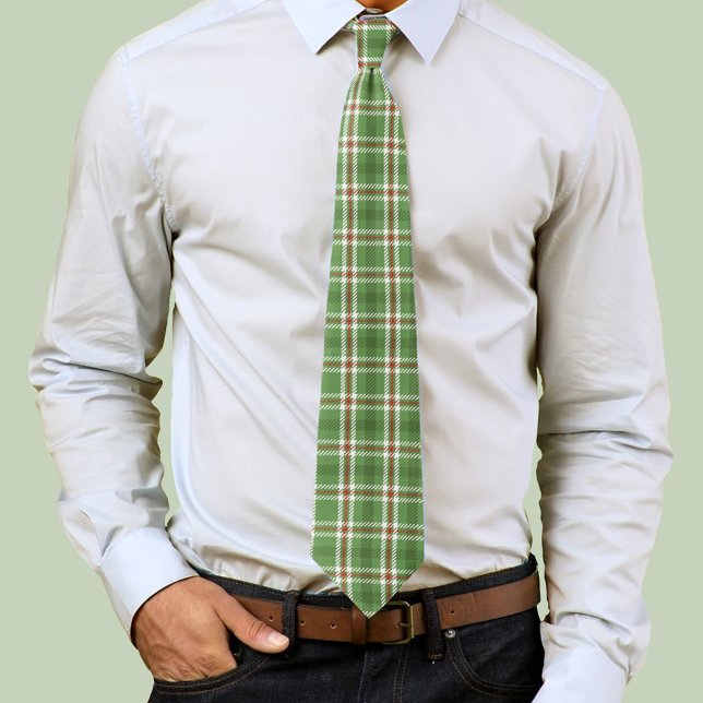 Green Red Christmas Plaid Pattern Tie (Green and red plaid pattern neck tie. )