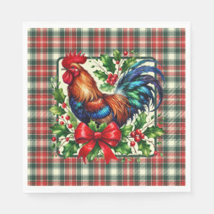 Green Red Christmas Rooster Napkin
