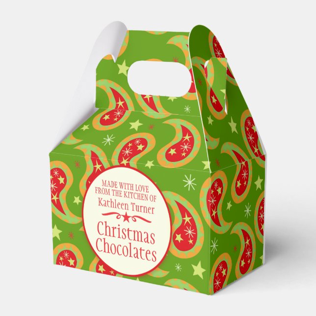 Green red Christmas star paisley gift box (Front Side)