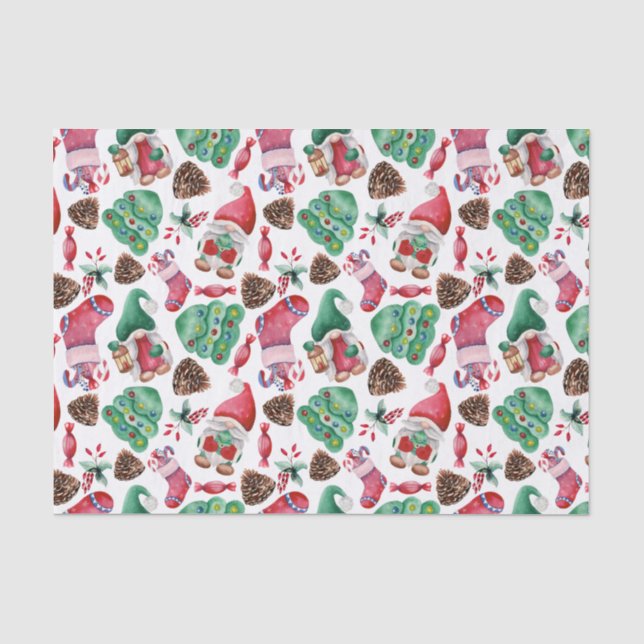 Green & Red Christmas Symbols  Tissue Paper (Front)