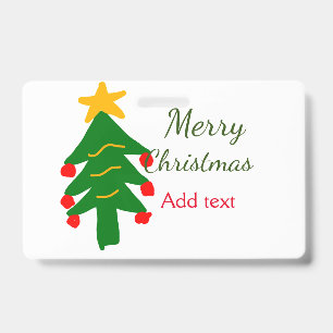 Green red christmas tree merry Christmas add name Badge