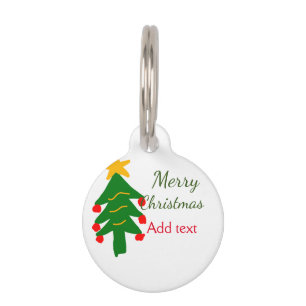 Green red christmas tree merry Christmas add name Pet Tag