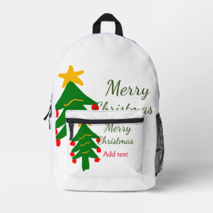Green red christmas tree merry Christmas add name Printed Backpack