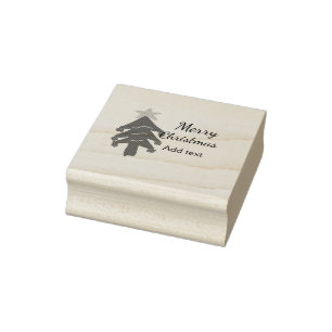 Green red christmas tree merry Christmas add name Rubber Stamp