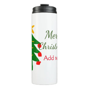 Green red christmas tree merry Christmas add name Thermal Tumbler