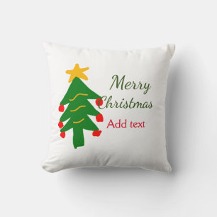 Green red christmas tree merry Christmas add name Throw Pillow