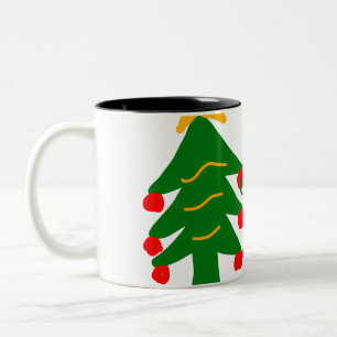 Green red christmas tree merry Christmas add name  Two-Tone Coffee Mug