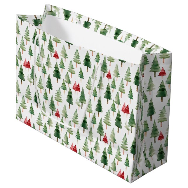 Green Red Christmas Trees  Large Gift Bag (Front Angled)