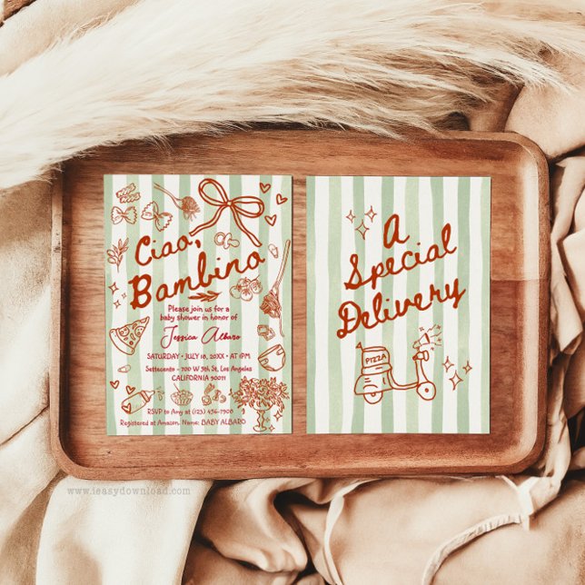 Green Red Ciao Bambino Italian Invitation (Creator Uploaded)
