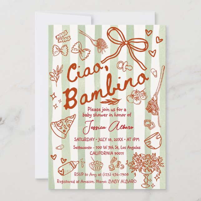 Green Red Ciao Bambino Italian Invitation (Front)