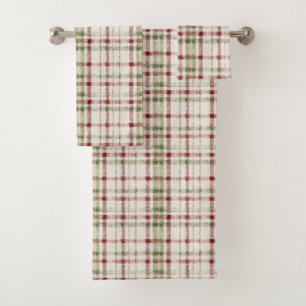 Green Red Cream Stripes Bath Towel Set