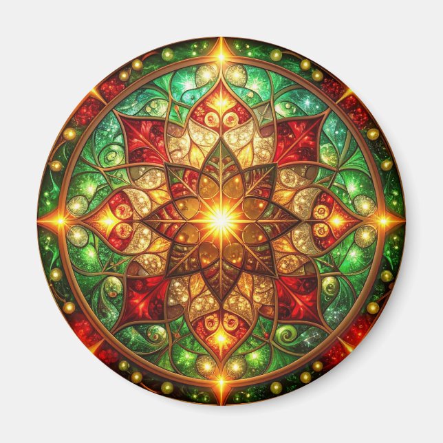Green Red Decorative Christmas Holiday Magnet (Front)