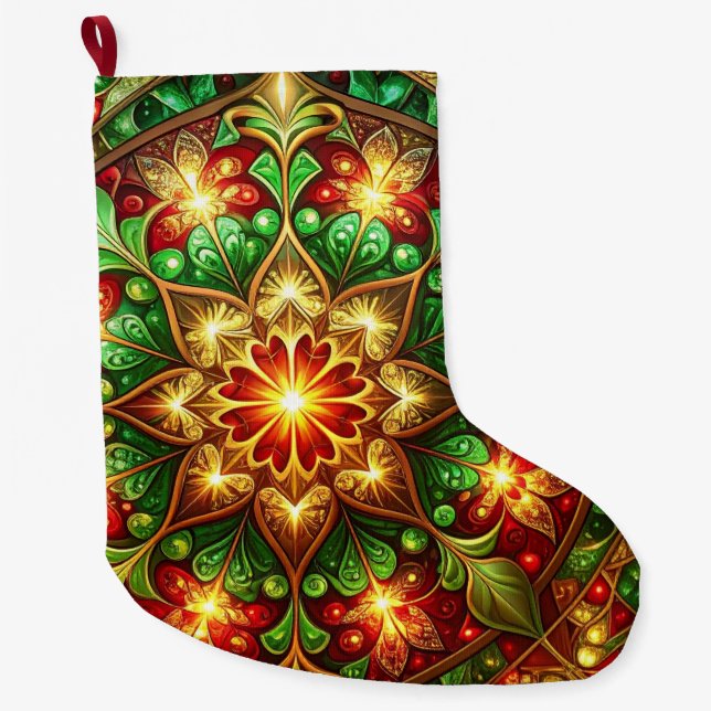 Green Red Decorative Christmas Holiday Stocking (Front)