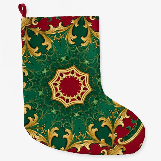 Green Red Decorative Christmas Holiday Stocking (Front)