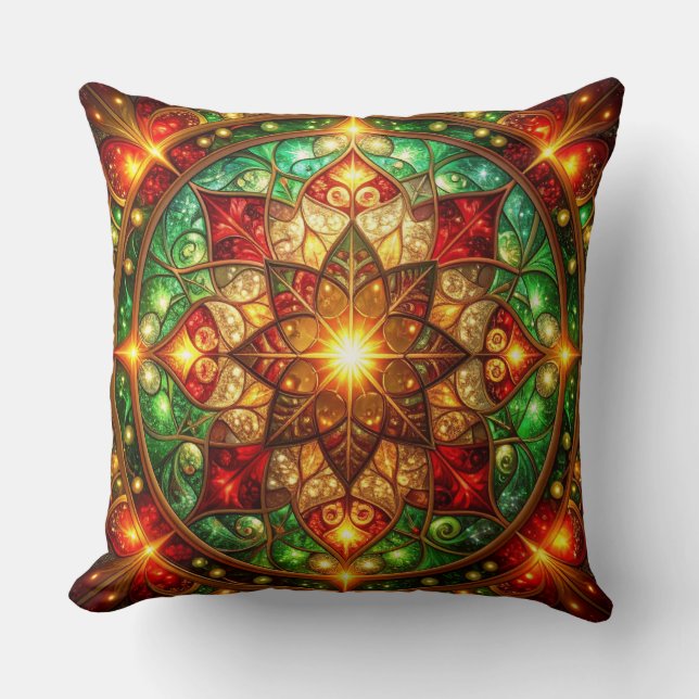 Green Red Decorative Christmas Throw Pillow (Front)