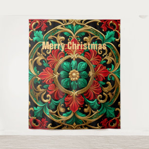 Green Red Decorative Holiday Backdrop Tapestry