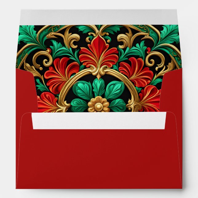 Green Red Decorative Holiday Envelope (Back (Bottom))