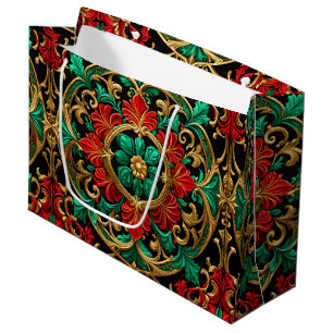 Green Red Decorative Holiday Gift Bag