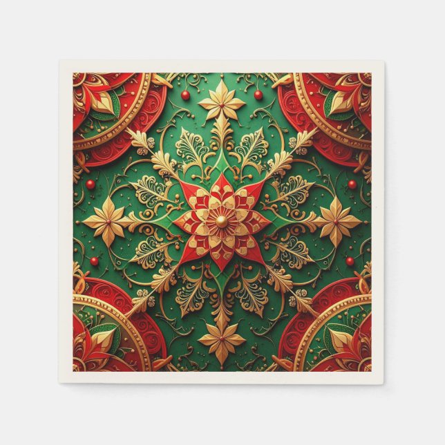 Green Red Decorative Holiday Napkin (Front)