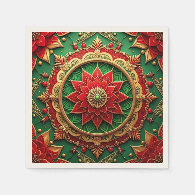 Green Red Decorative Holiday Napkin (Front)