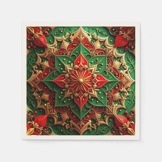 Green Red Decorative Holiday Napkin (Front)