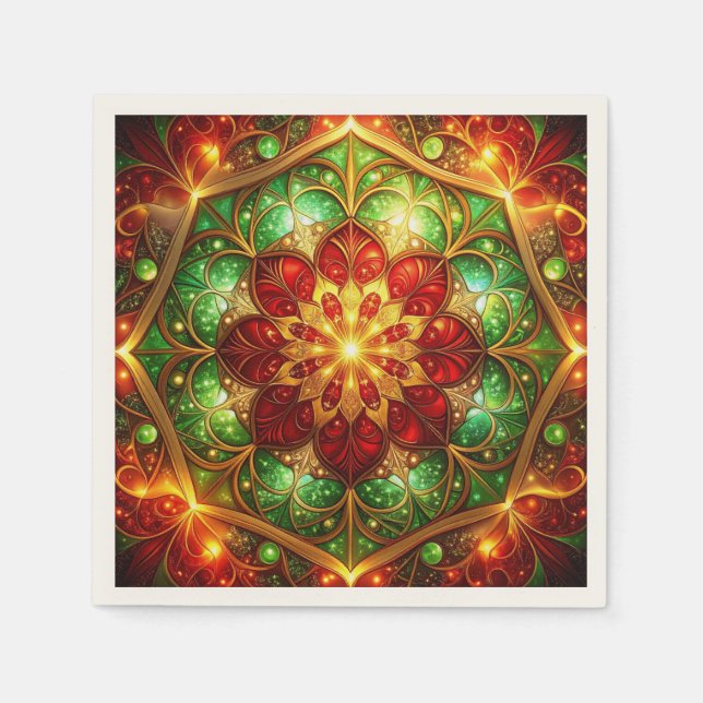 Green Red Decorative Holiday Napkin (Front)