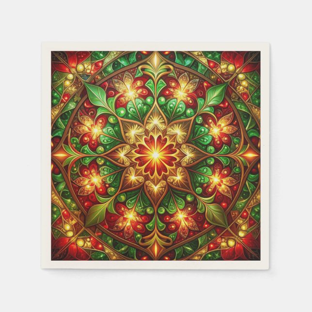 Green Red Decorative Holiday Napkin (Front)