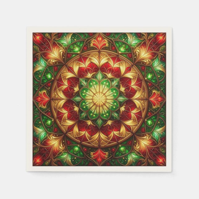 Green Red Decorative Holiday Napkin (Front)