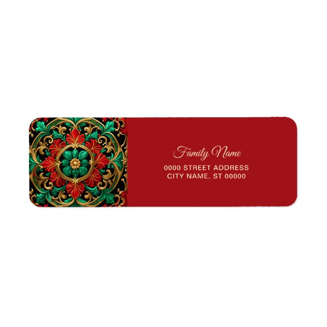 Green Red Decorative Holiday Return Address (Front)
