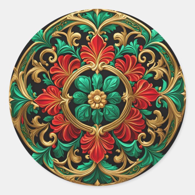 Green Red Decorative Holiday Sticker (Front)