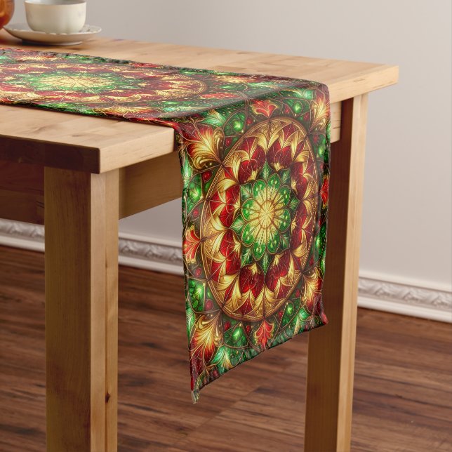 Green Red Decorative Holiday Table Runner (In Situ)