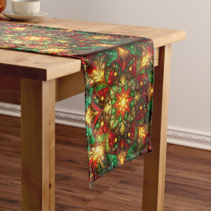 Green Red Decorative Holiday Table Runner