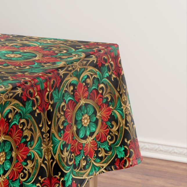 Green Red Decorative Holiday Tablecloth (In Situ)