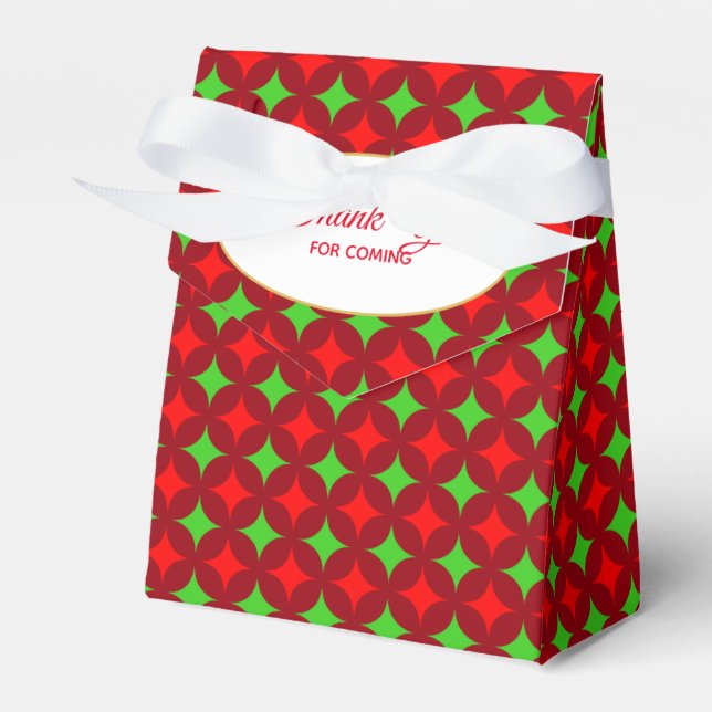 Green Red Diamond Star Pattern on Red Thank You Favor Box (Front Side)