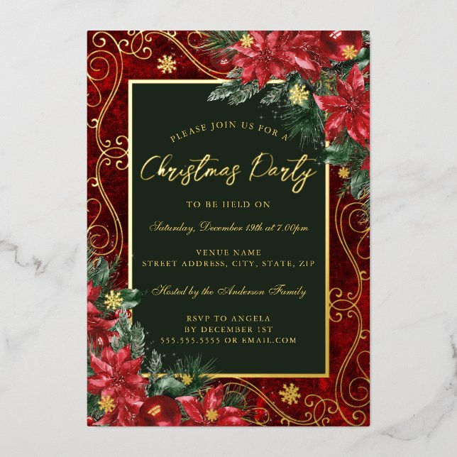 Green Red Festive Flower Frame Christmas Party (Front)