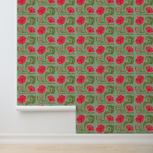 Green Red Floral Art Nouveau Wallpaper