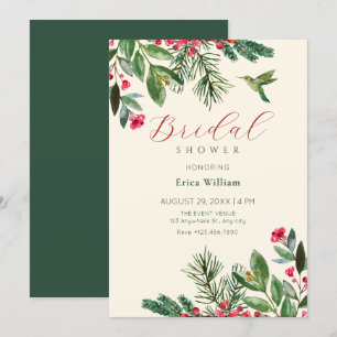 Green red floral bridal shower invitation